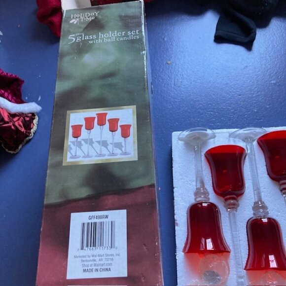 Holiday Time 5 Glass Set with Ball Candles, NIB - Picture 4 of 6